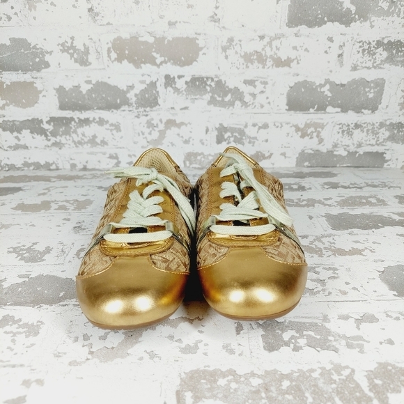 Guess W.G. Pearson Lace Up Metallic Gold Lace Up Athleisure Sneakers M553 - Picture 3 of 8
